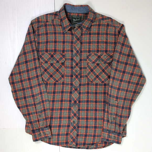 Woolrich Trout Run Mens M Flannel Shirt Plaid Orange Blue Long Sleeve Cotton - Picture 8 of 15